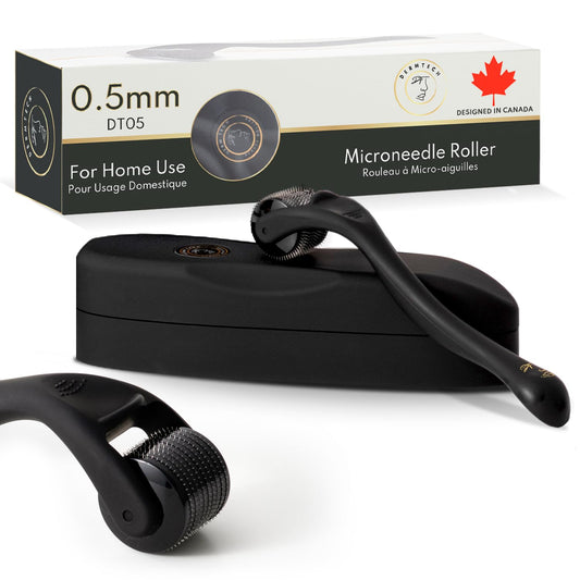 DermTech Derma Microneedling Roller - 0.5mm Titanium Needles - Designed in Canada - 540 Needles - For Men and Women - Beard Roller Face Roller (Matte Black) - Available at All In One Marketplace Canada