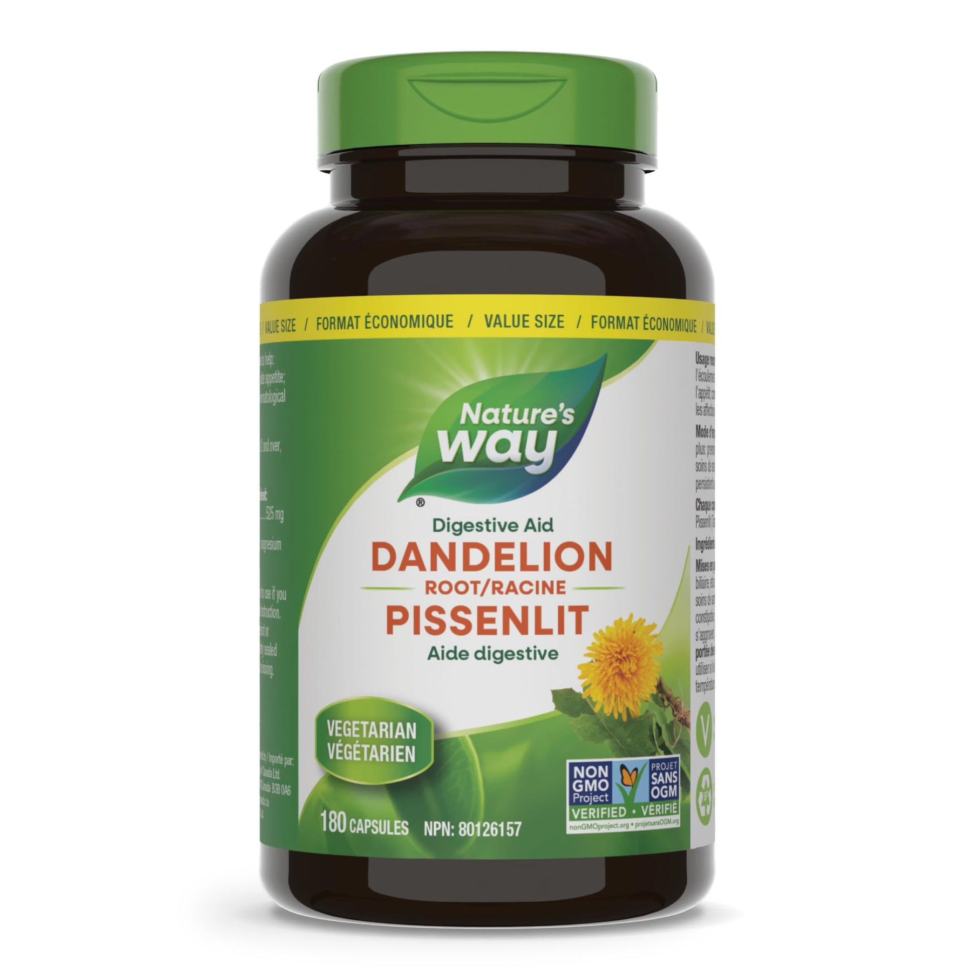 Nature's Way Dandelion Root - Digestion Supplement – Diuretic Laxative - Non-GMO Verified - 180 Vegetarian Capsules, Value Size Nature's Way