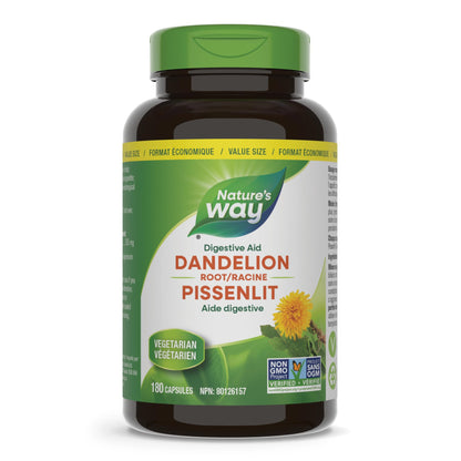 Nature's Way Dandelion Root - Digestion Supplement – Diuretic Laxative - Non-GMO Verified - 180 Vegetarian Capsules, Value Size Nature's Way