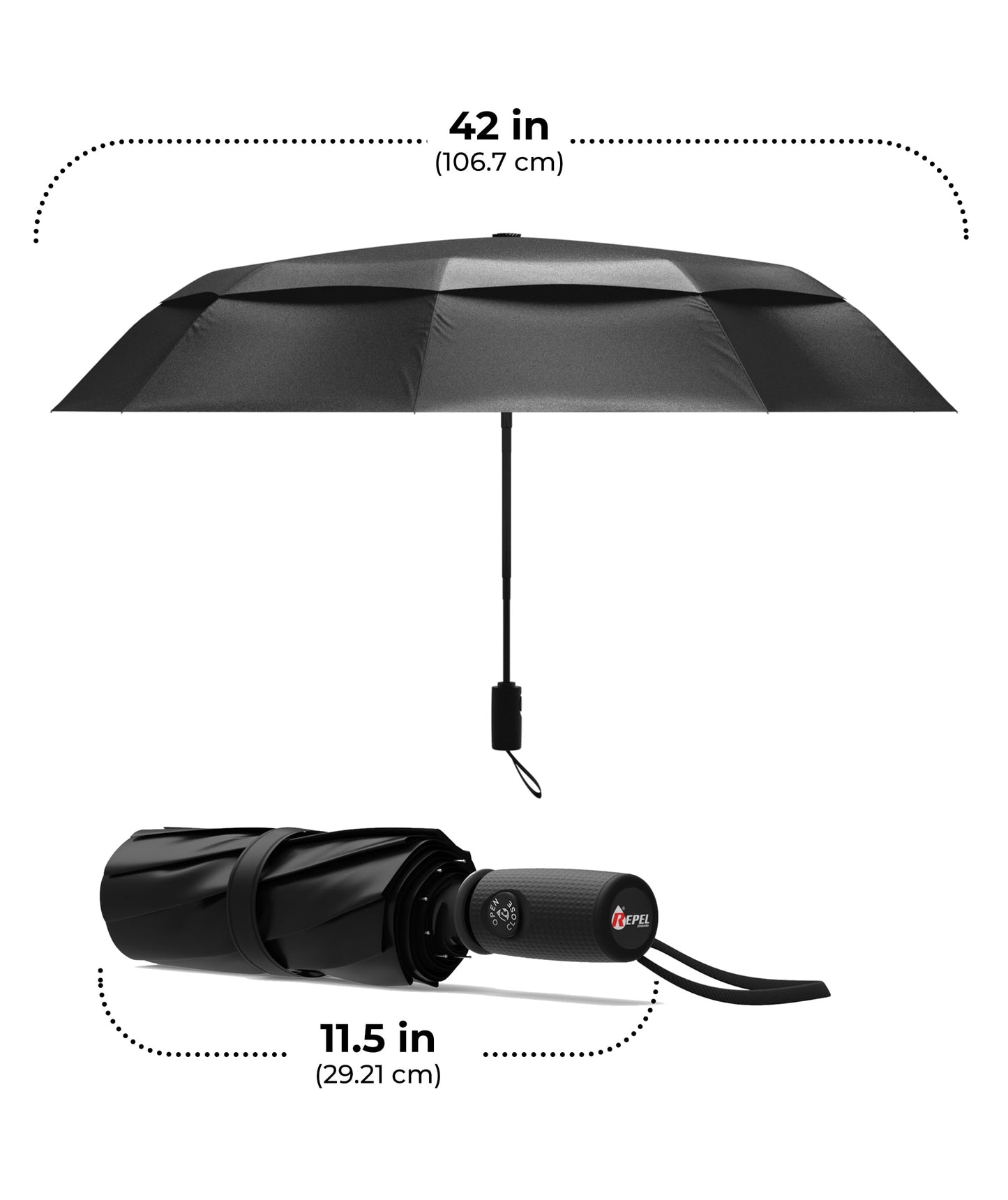 Repel Windproof Travel Umbrella - Compact & Withstands Winds up to 100MPH, Strongest Premium Auto Folding Umbrella for Rain and Sun - Durable, Light & Portable for Women & Men, Fits Backpack & Cars - Available at All In One Marketplace Canada