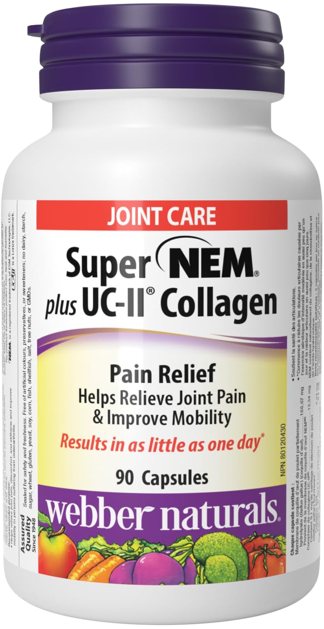 Webber Naturals Super NEM Plus UC-II Collagen, 90 Capsules, Eggshell Membrane to Help Relieve Joint Pain, Stiffness, and Mobility - Available at All In One Marketplace Canada