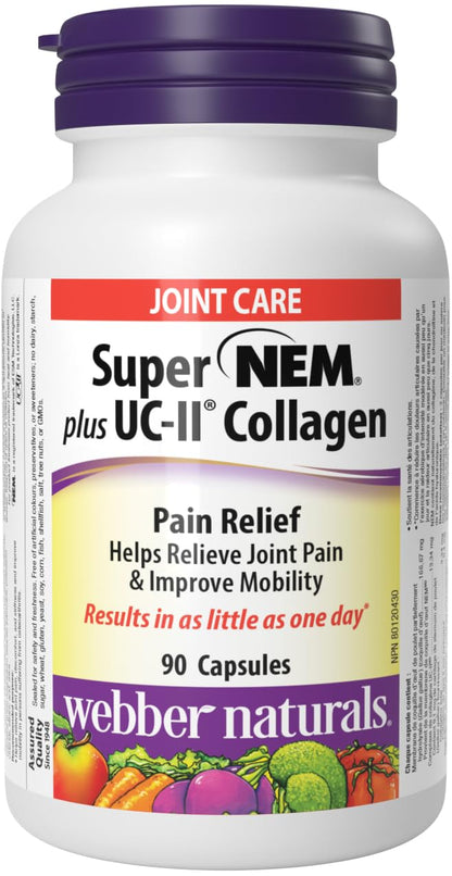 Webber Naturals Super NEM Plus UC-II Collagen, 90 Capsules, Eggshell Membrane to Help Relieve Joint Pain, Stiffness, and Mobility - Available at All In One Marketplace Canada