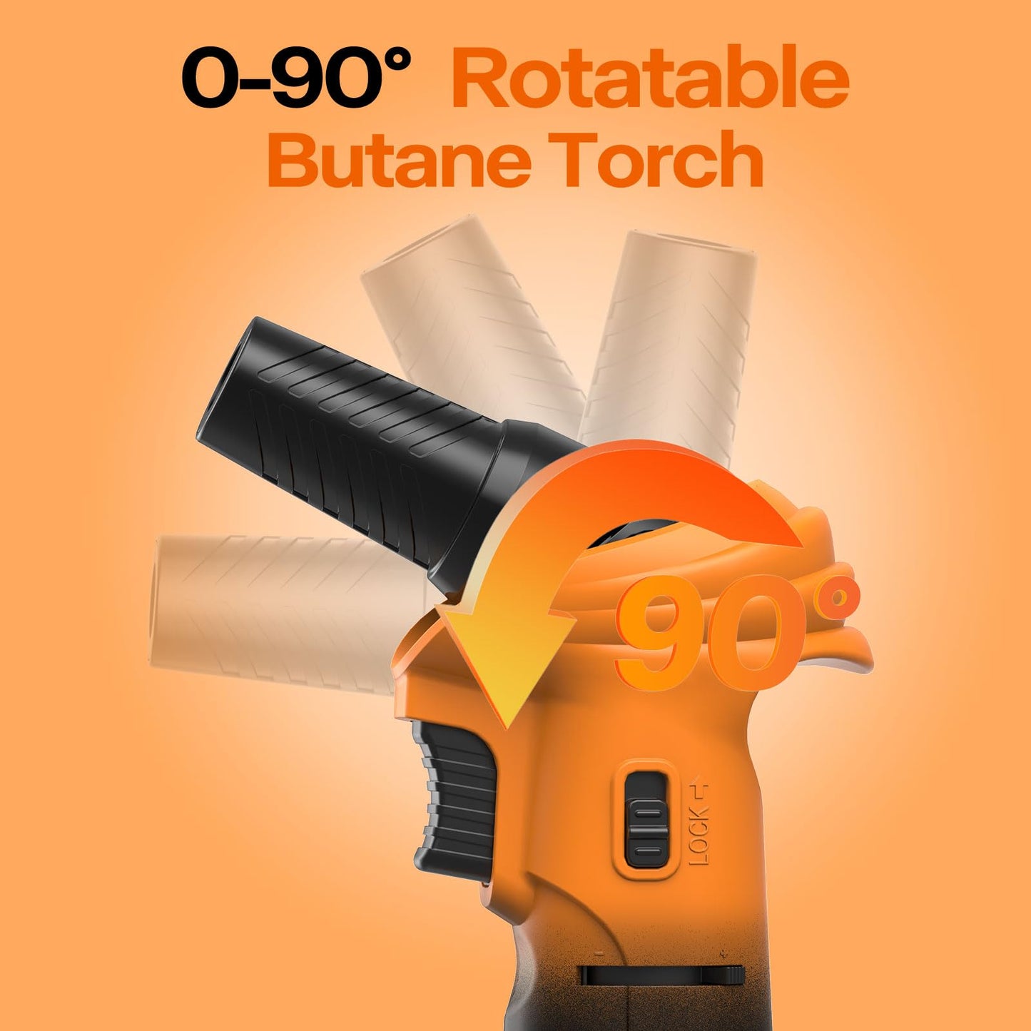Butane Torch Lighter – Refillable Adjustable Flame Torch with 0‑90° Rotating Head, Safety Lock & Continuous Flame – Kitchen Torch for Creme Brulee, Soldering, BBQ & DIY Crafts (Orange and Black) - Available at All In One Marketplace Canada