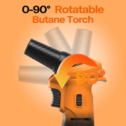 Butane Torch Lighter – Refillable Adjustable Flame Torch with 0‑90° Rotating Head, Safety Lock & Continuous Flame – Kitchen Torch for Creme Brulee, Soldering, BBQ & DIY Crafts (Orange and Black) - Available at All In One Marketplace Canada