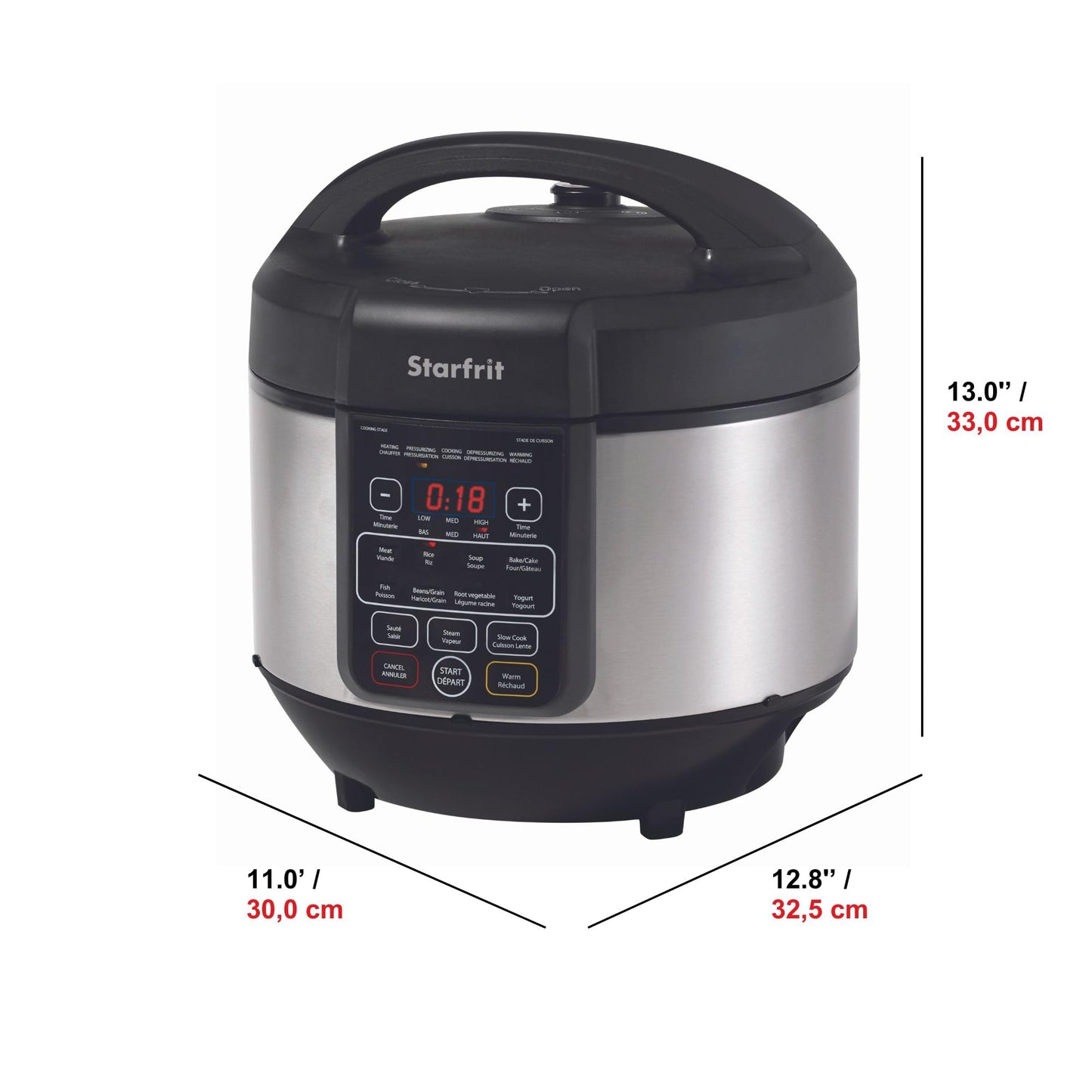 Starfrit Electric Pressure Cooker - 8L Capacity - Steam Tray, Measuring Cup & Spatula - 11 Preset Cooking Functions Starfrit