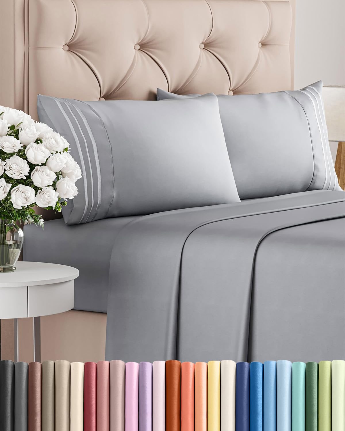 Queen Size 4 Piece Sheet Set - Comfy Breathable & Cooling Sheets - Hotel Luxury Bed Sheets for Women & Men - Deep Pockets, Easy-Fit, Soft & Wrinkle Free Sheets - Steel Blue Oeko-Tex Bed Sheet Set