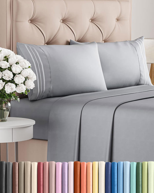 Queen Size 4 Piece Sheet Set - Comfy Breathable & Cooling Sheets - Hotel Luxury Bed Sheets for Women & Men - Deep Pockets, Easy-Fit, Soft & Wrinkle Free Sheets - Steel Blue Oeko-Tex Bed Sheet Set