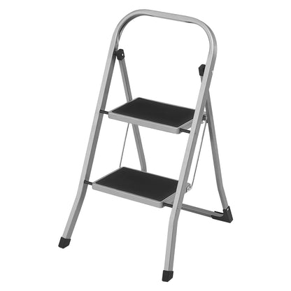SONGMICS Step Ladder, 2-Step Ladder, Folding Ladder, Safety Lock, Space-Saving Storage, Holds up to 330 lb, Dove Gray UGSL012G01 SONGMICS