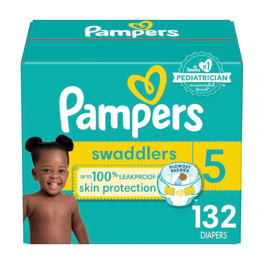 Pampers Swaddlers Diapers, Size 5, Absorbent, Keeps Baby Dry and Comfortable, Skin Safe Disposable Baby Diaper, 1 Pack (Count of 132)