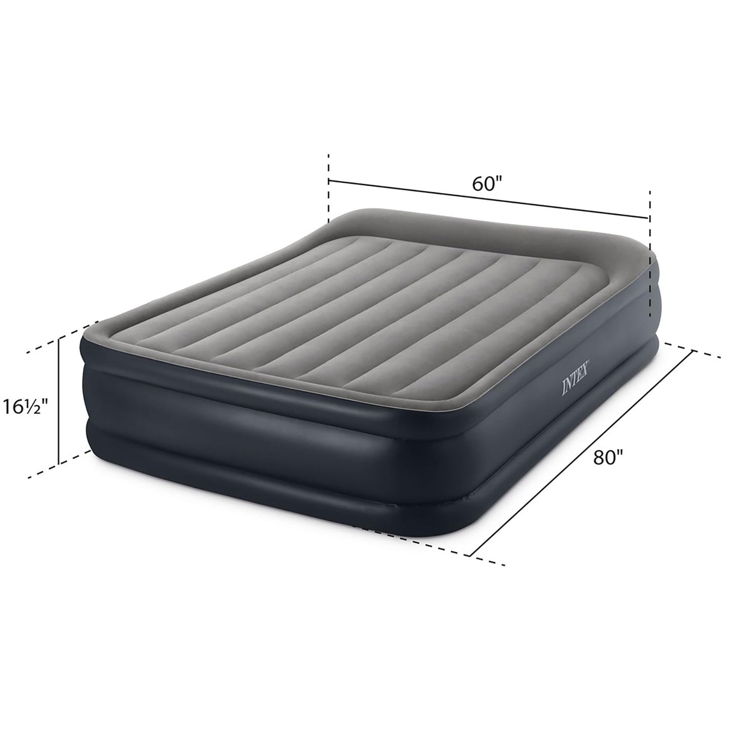 INTEX 64131ED Dura-Beam Plus Deluxe Pillow Rest Air Mattress: Fiber-Tech – Twin Size – Built-in Electric Pump – 16.5in Bed Height – 300lb Weight Capacity Intex