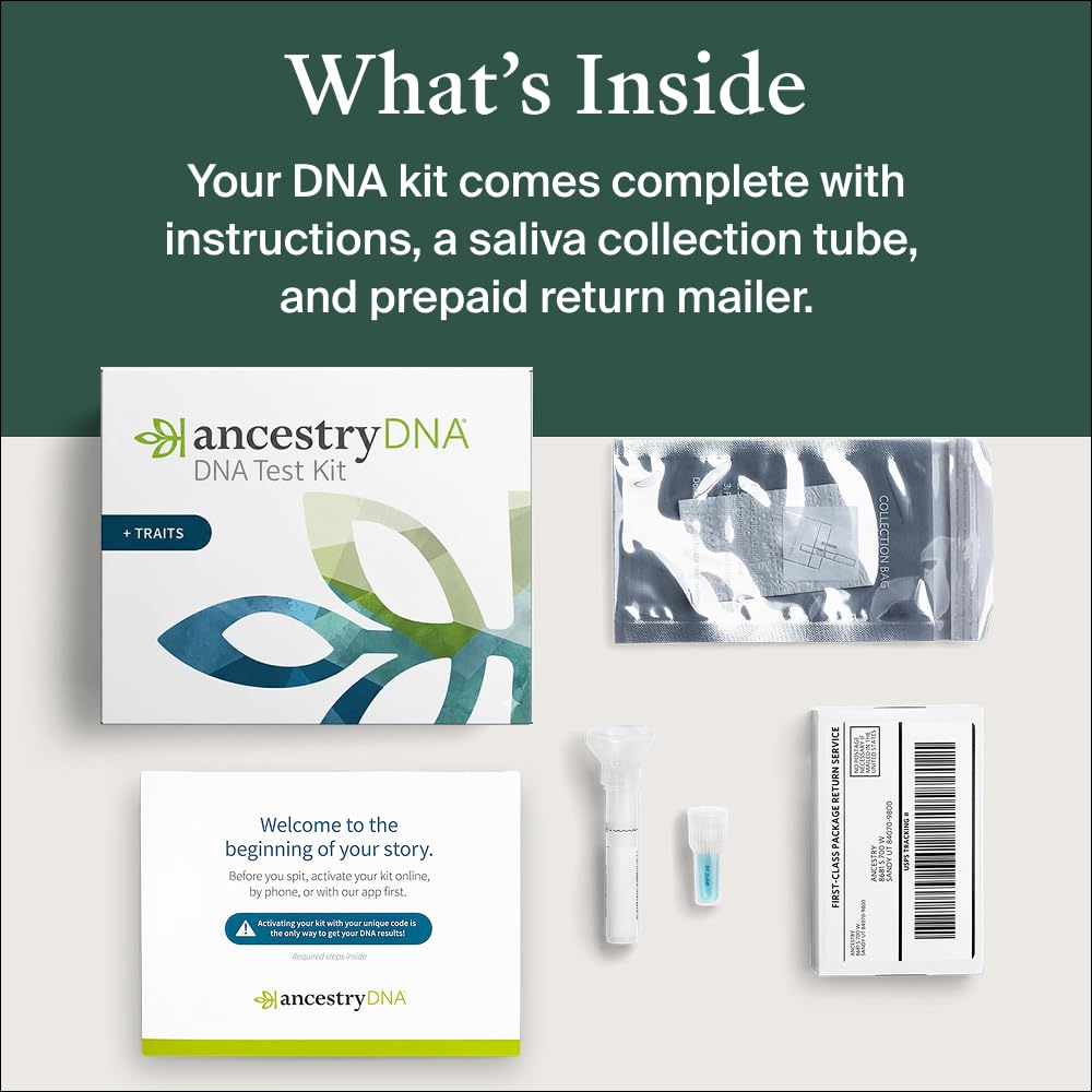 AncestryDNA + Traits Genetic Test Kit: Personalized Genetic Traits, DNA Ethnicity Test, Find Relatives, Family History, 2600 Regions, Ancestry Reports - Available at All In One Marketplace Canada