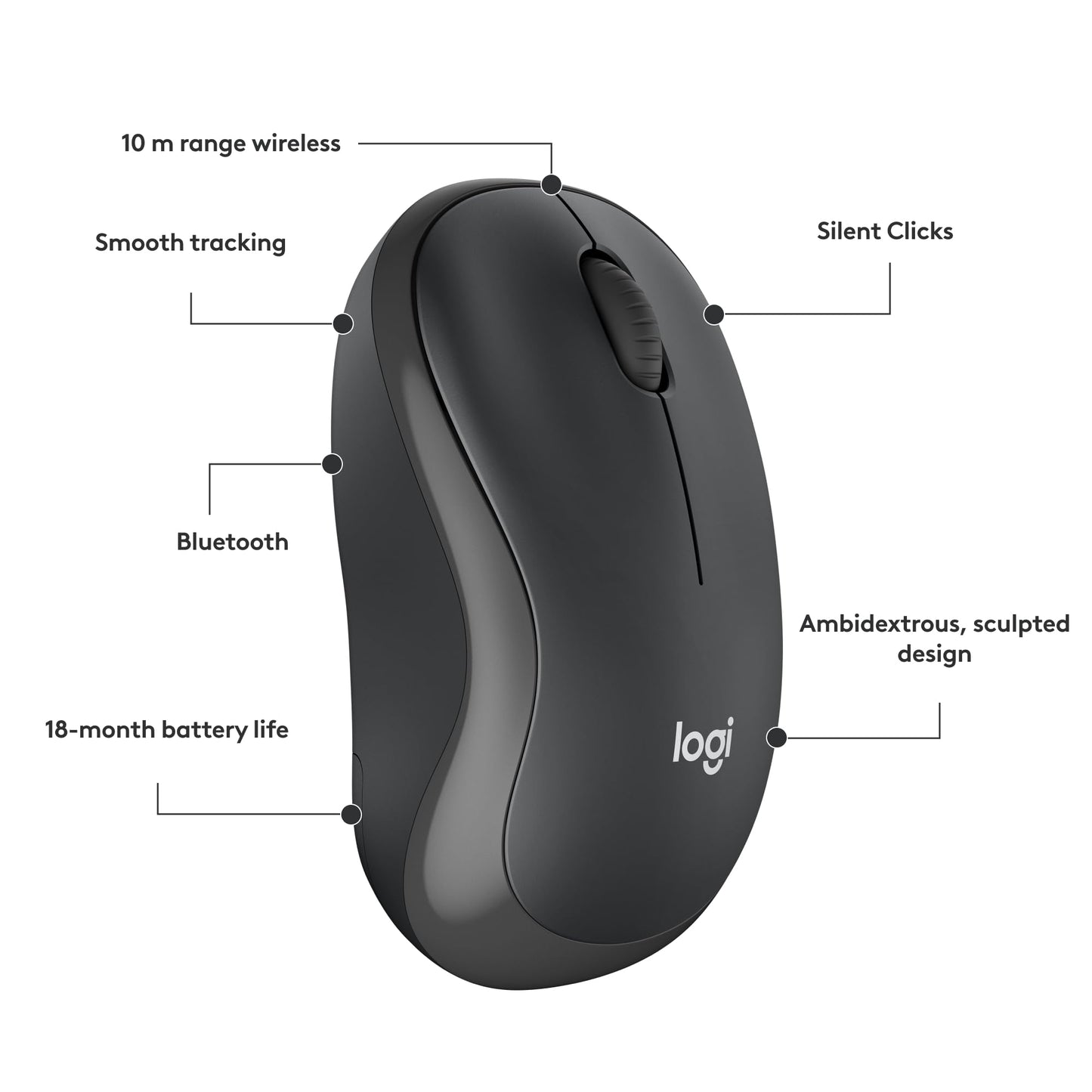 Logitech M240 Silent Bluetooth Mouse, Wireless, Compact, Portable, Smooth Tracking, 18-Month Battery, for Windows, macOS, ChromeOS, Compatible with PC, Mac, Laptop, Tablets - Graphite - Available at All In One Marketplace Canada