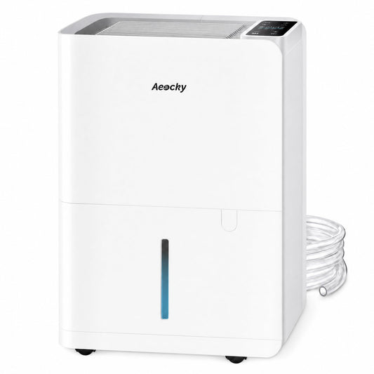 AEOCKY 50 Pint/Day Compressor Dehumidifier, 3500Sq.Ft for Basement, Home, Bedroom, Bathroom, with Drain Hose, 0.8 Gallon Water Tank Capacity, Intelligent Humidistat, Quiet - Available at All In One Marketplace Canada