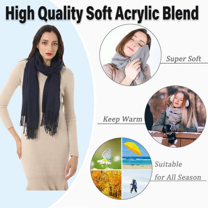 Women's Scarf Pashmina Shawls and Wraps 79x28 Acrylic Blend Navy 🍁 All In One Marketplace Canada