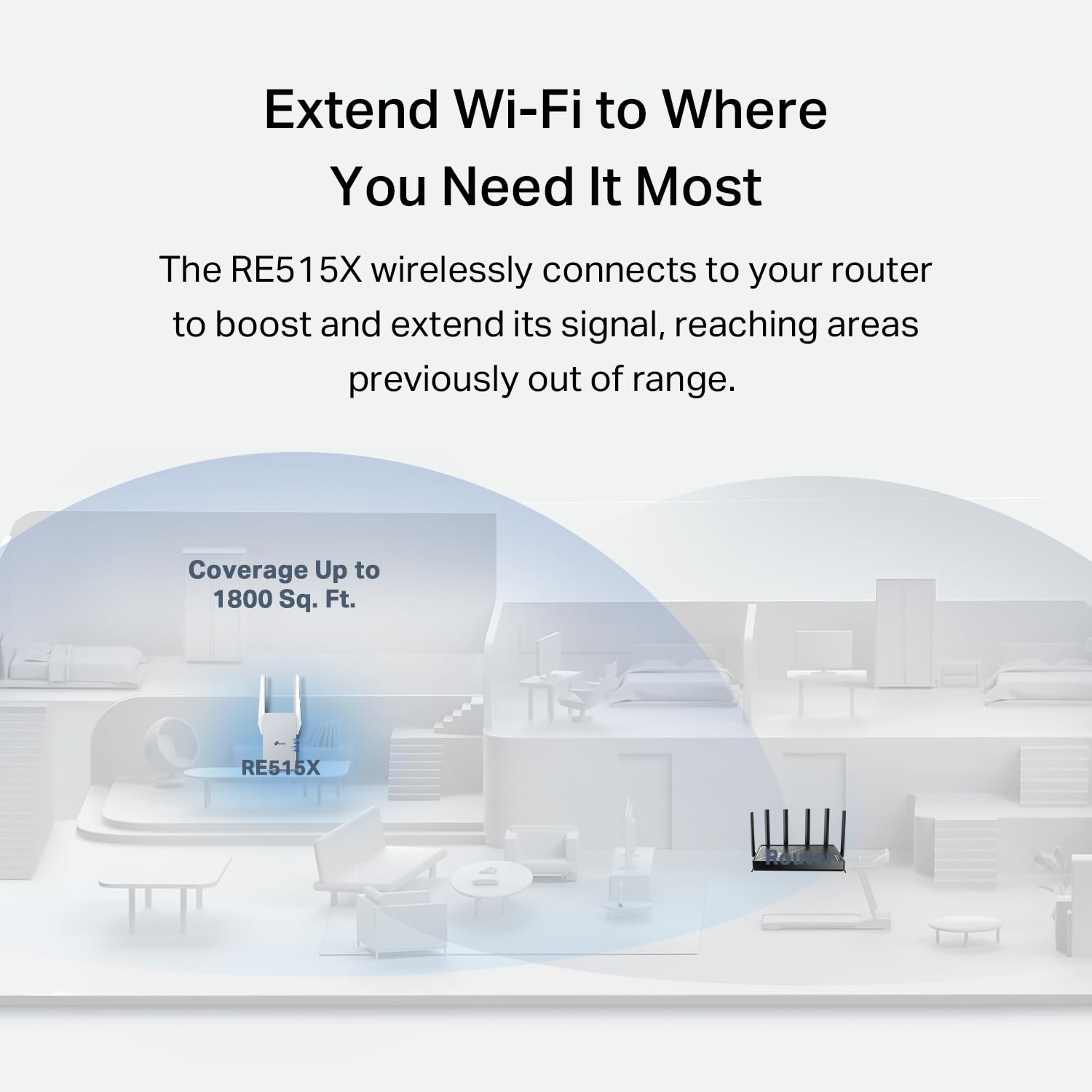 TP-Link AX1500 WiFi 6 Range Extender w/Ethernet Port (RE515X) - 1.5G Dual-Band Wireless Repeater Amplifier, Up to 1800 Sq. Ft., 64 Devices, Internet Signal Booster, APP Setup, EasyMesh Compatible TP-Link