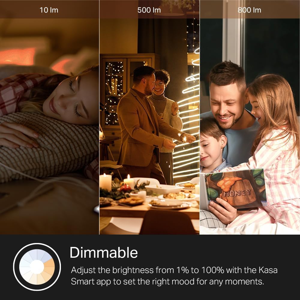 Kasa Smart Light Bulbs, Full Colour Changing Dimmable Smart WiFi Bulbs Compatible with Alexa and Google Home, A19, 9W 800 Lumens,2.4Ghz only, No Hub Required, 4-Pack (KL125P4), Multicolour Kasa Smart