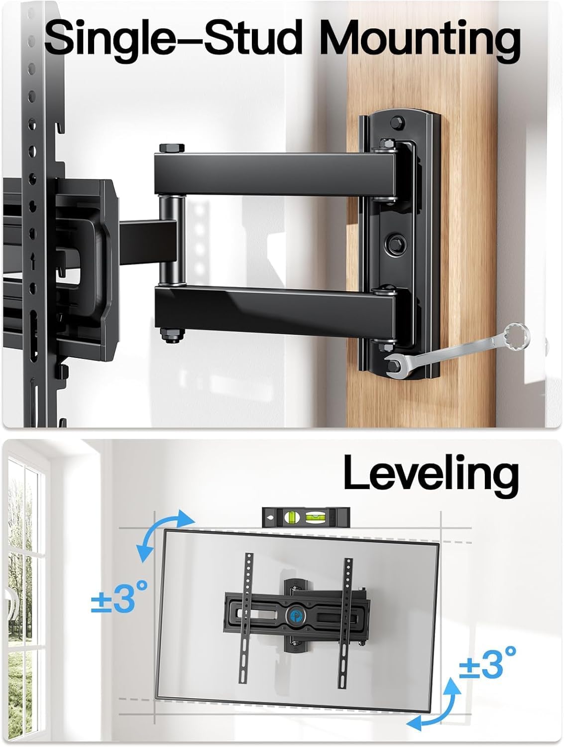 Pipishell Full Motion TV Wall Mount for 26-65 Inch TVs up to 77 lbs, Height Adjustable Corner Wall Mount Bracket with Articulating Arm, Swivel Extension Tilt, Max VESA 400x400mm, PIMF9