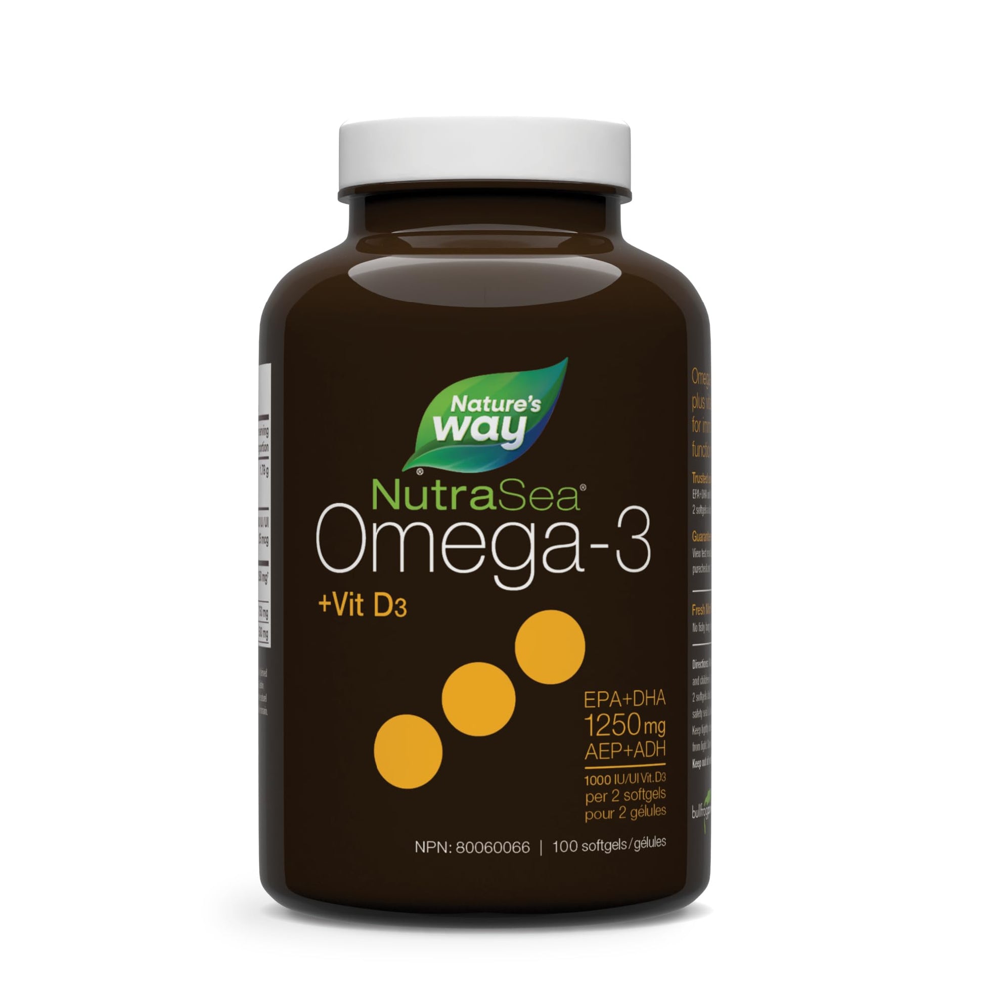 Nature's Way NutraSea Omega-3 and Vitamin D Soft Gels - Fish Oil Supplement with EPA and DHA – Helps Support the Maintenance of Good Health – Mint Flavour, 100 Softgels Nature's Way
