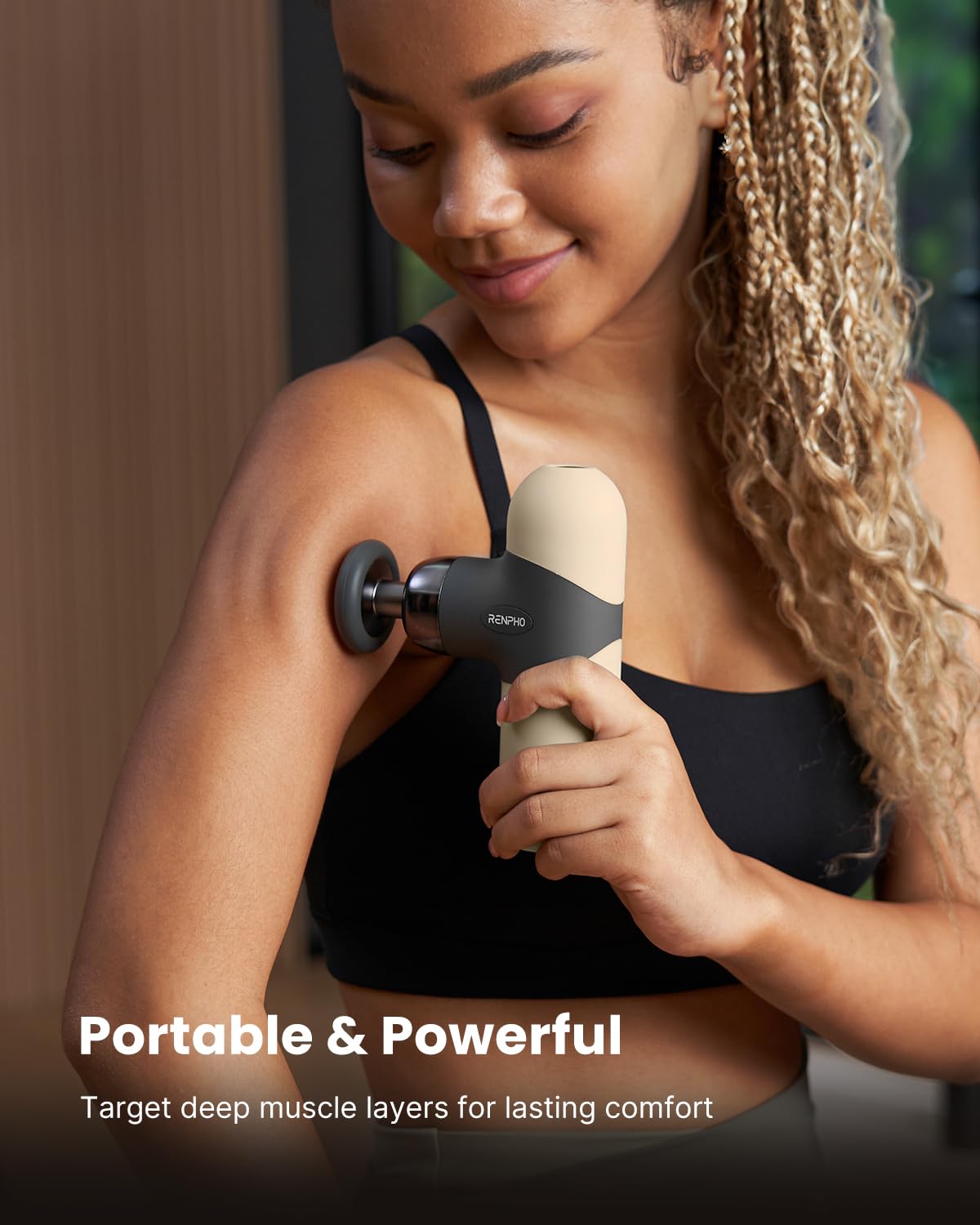 RENPHO Mini Thermal Massage Gun with Heat, Fathers Day Present, Portable Fashion Massager Gun, Color Silicone Sleeves, 4 Intensities, 4 Heads, Travel Size with Carry Case Grey - Available at All In One Marketplace Canada