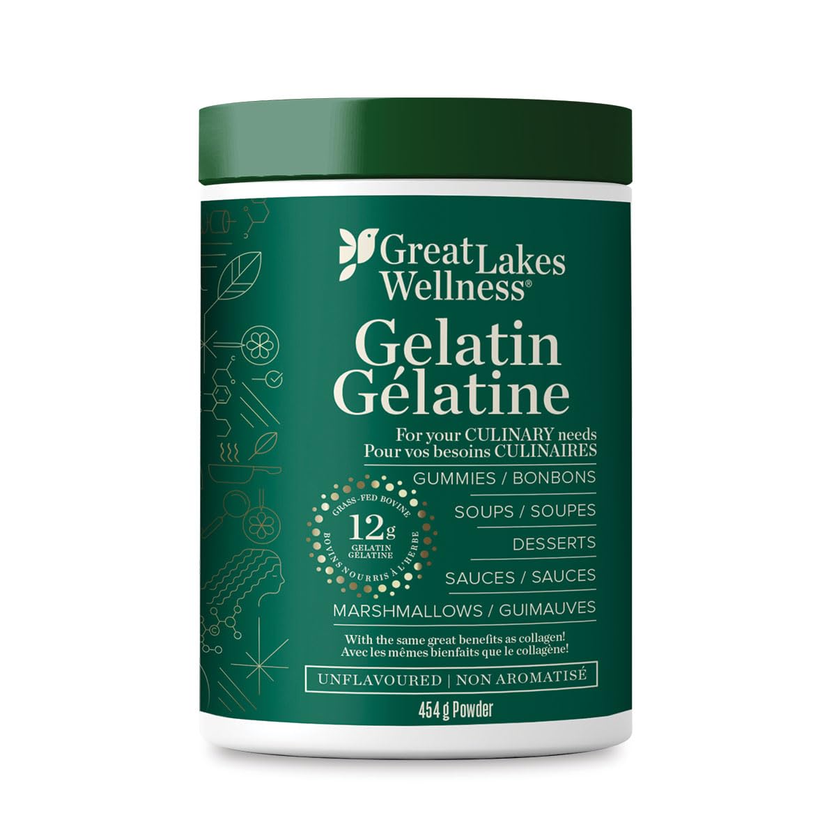 Great Lakes Wellness Beef Gelatin Powder - Grass-Fed, Kosher, Keto-Friendly for Gummies, Marshmallows & Desserts - 454g