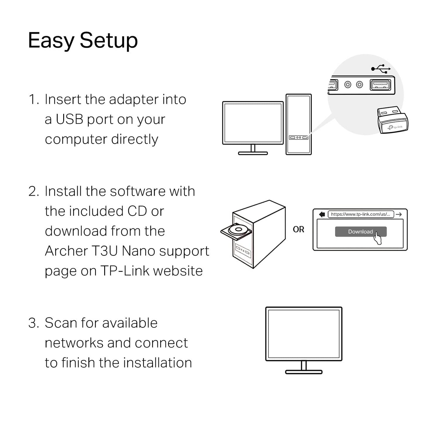TP-Link Nano USB WiFi Adapter for PC(Archer T3U Nano)-AC1300 2.4G/5G Dual Band Wireless Network Adapter for Desktop PC, Mini Travel Size, Supports Windows 11,10, 8.1, 8, 7 / Mac OS X 10.15 or Earlier