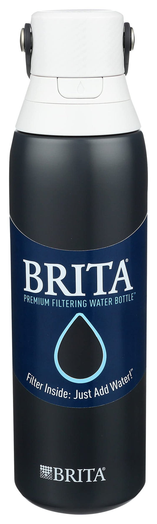 Brita Insulated Stainless Steel Filtering Water Bottle with Straw, BPA-Free Water bottle for Sports, Travel or Hiking, Great for gifting, Easy-carry loop, Leak-proof lid, 20 Oz, Carbon BRITA