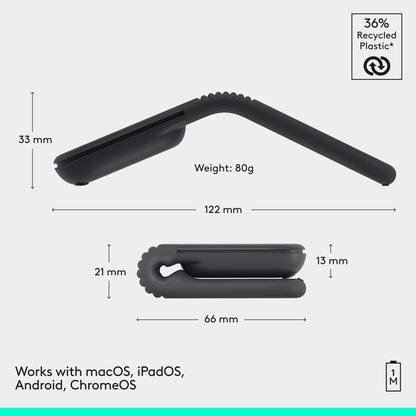 Logitech Mobi Fold Foldable Wireless Mouse with Quiet Click, Graphite