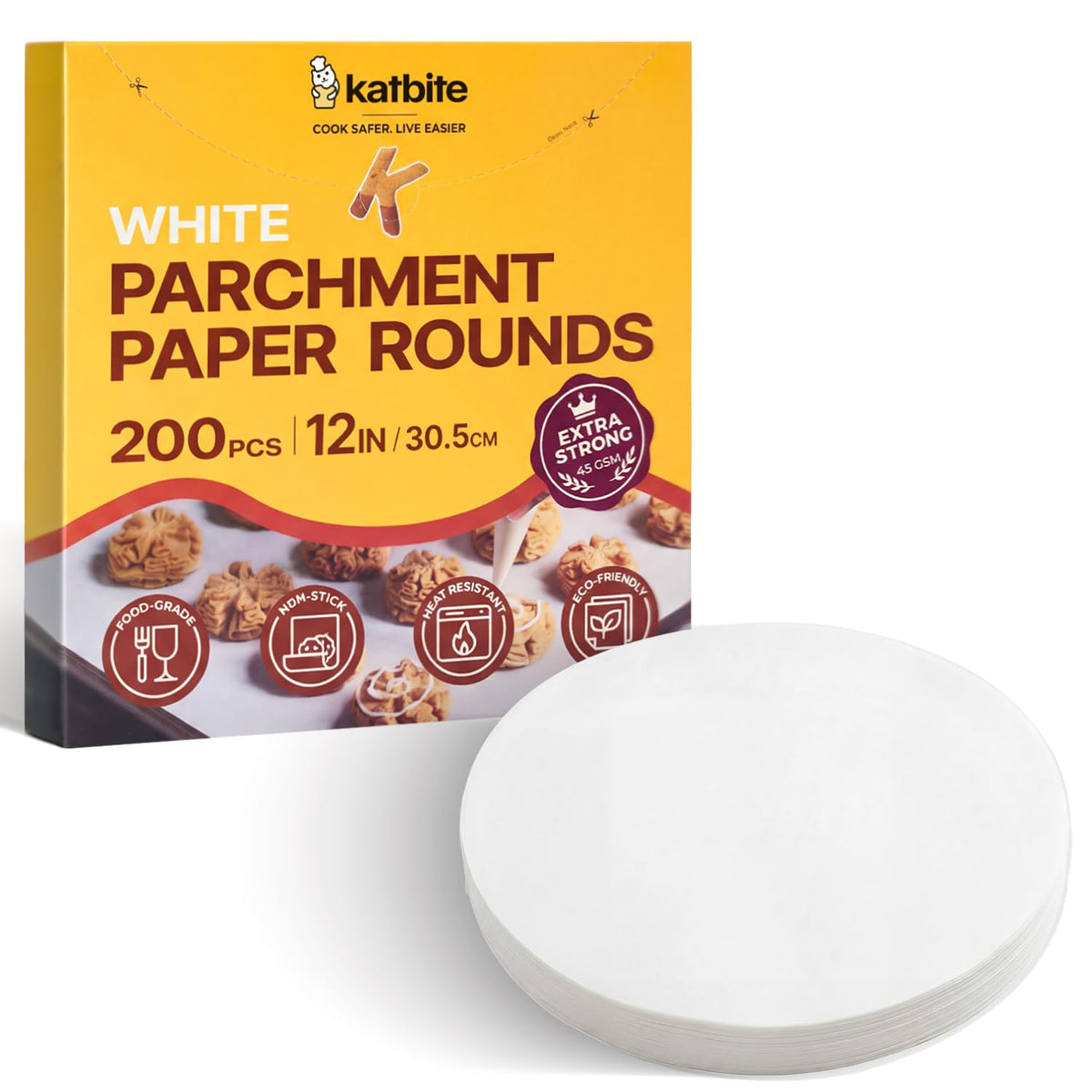 Katbite 12 Inch White Parchment Paper Rounds 200PCS, Non-Stick Heavy Duty 🍁 All In One Marketplace Canada
