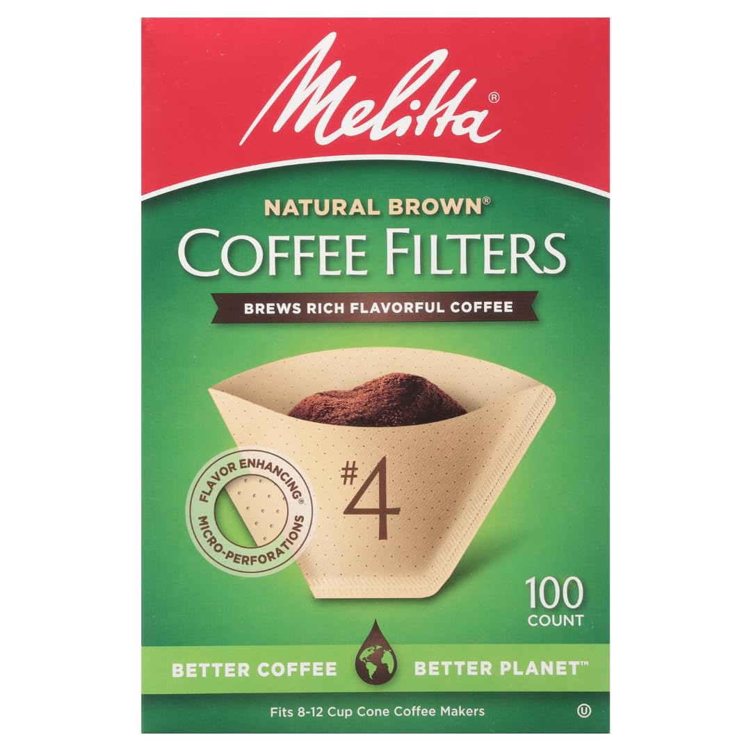 Melitta #4 Cone Coffee Filters, Unbleached Natural Brown, 100 Count (Pack of 3) 300 Total Filters Count - Packaging May Vary