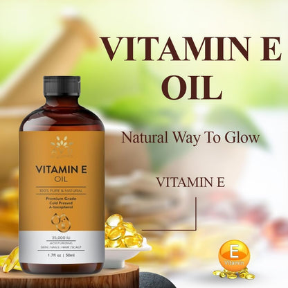 AVD Organics Vitamin E Oil for Hair | For Skin & Scars – 35,000 IU (50ML) | 100% Pure Cold-Pressed Tocopherol – Vitamin E Oil for Hair, Face, Body, Nails – 1.7 fl oz