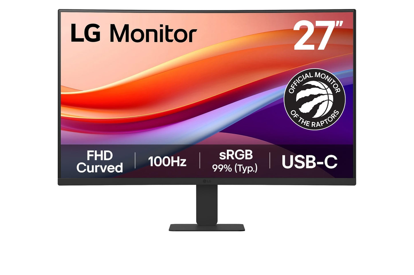 LG FHD Curved Monitor (27U421A) - 27” FHD (1920x1080), 100Hz, sRGB 99%, USB-C, Reader Mode, Flicker Safe, Dynamic Action Sync, Black Stabilizer, Eye Comfort, 3-Side Borderless, Tilt Adjustable LG