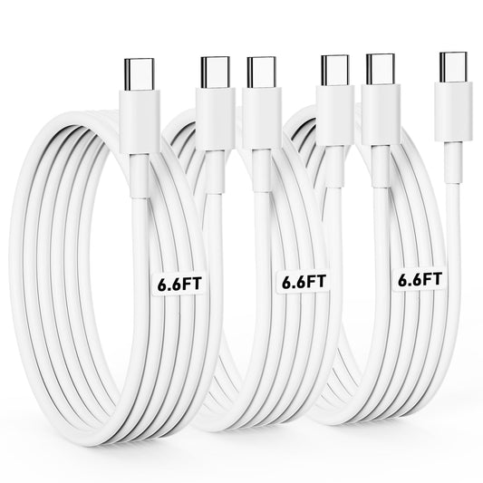 USB C to USB C Cable 6.6FT, 3-Pack, 60W Fast Charging Type-C Charger Cord,for iPhone 15/16/17 Series, iPad Pro/Air, MacBook, Samsung Galaxy, Pixel,White - Available at All In One Marketplace Canada