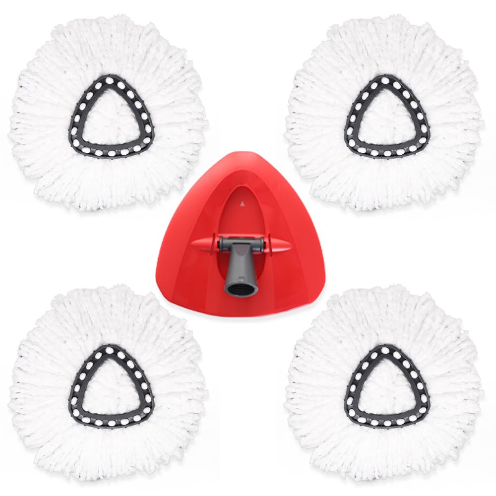 4Pcs Spin Mop Head Refills + 1 Mop Holder for Vileda, fit O-Cedar Spin Mop, Easy Wring Mop Replacement, Microfiber Triangle Replacement Pads, White Color (Pack4 * 1) - Available at All In One Marketplace Canada