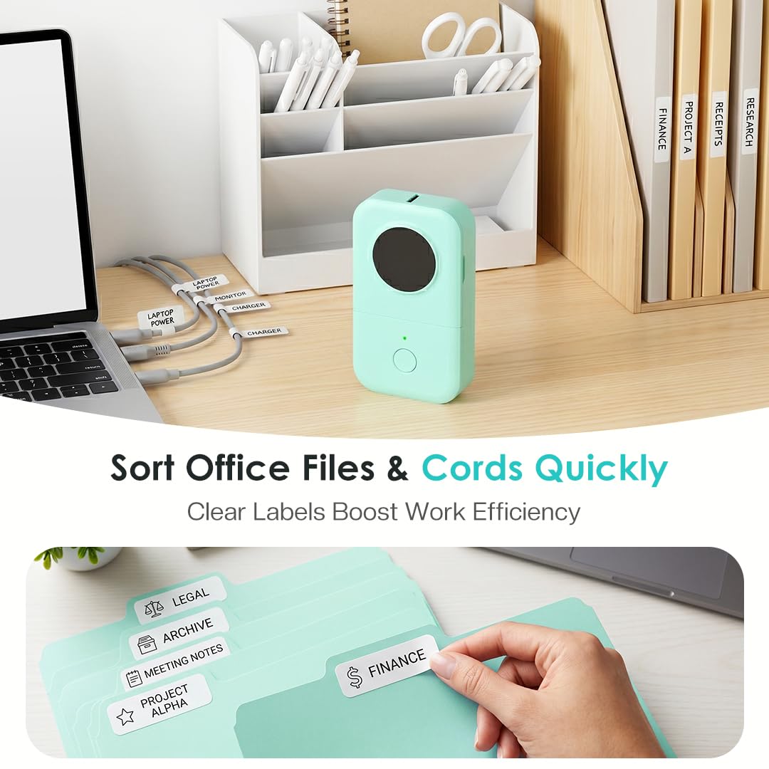 Phomemo D30 Label Maker Machine with Tape, Portable Bluetooth Label Printer, Small Smart Phone Handheld Sticker Mini Labeler Multiple Templates Font Icon Easy to Use Inkless Rechargeable F Office Home