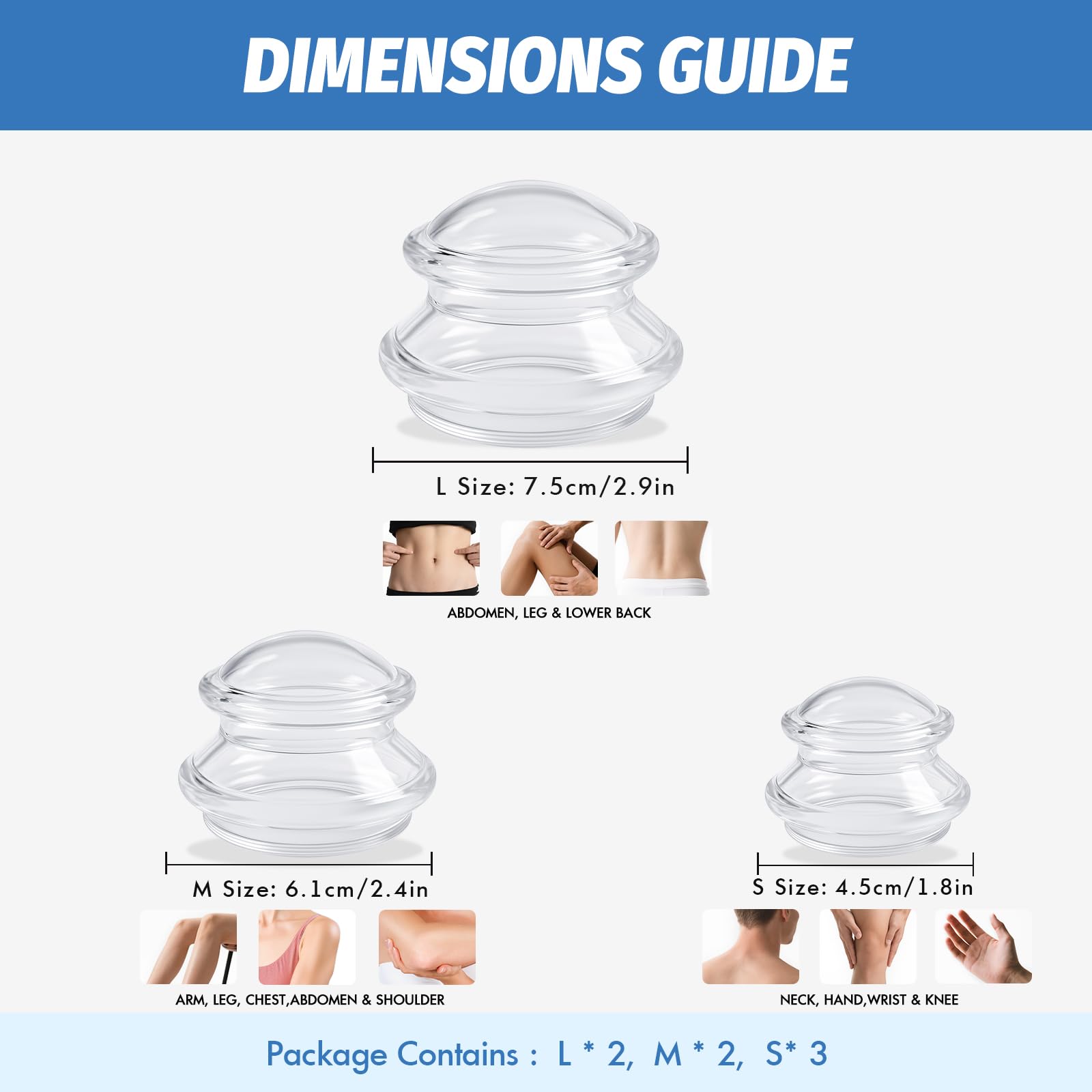 ELERA Silicone Cupping Therapy Set (3 Sizes, 7 Cups), Reusable Massage Cups for Deep Tissue, Cellulite, Face, Neck, Back, Joint, Body Relaxation - Available at All In One Marketplace Canada