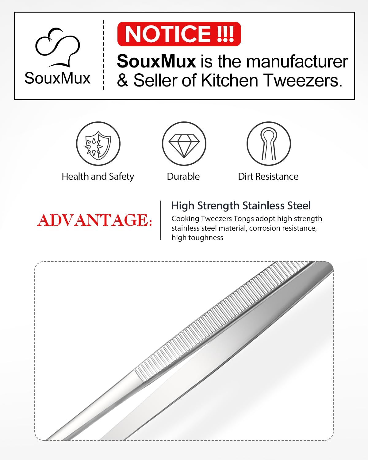 2 Pcs 12-inch Cooking Tweezers Tongs Precision Serrated Tips, Stainless Steel Professional Chef Tweezer Kitchen Tools for BBQ, Plating and Serving - Available at All In One Marketplace Canada
