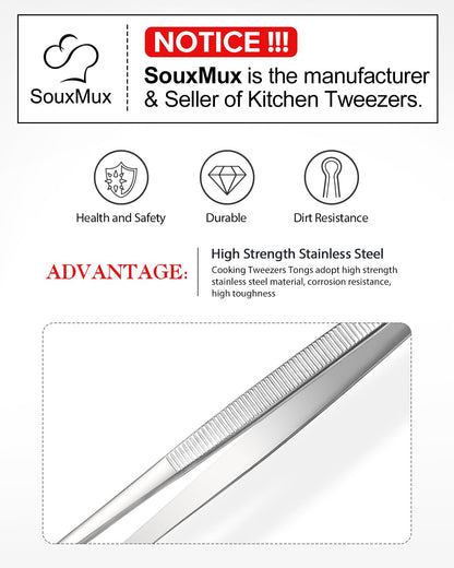2 Pcs 12-inch Cooking Tweezers Tongs Precision Serrated Tips, Stainless Steel Professional Chef Tweezer Kitchen Tools for BBQ, Plating and Serving - Available at All In One Marketplace Canada