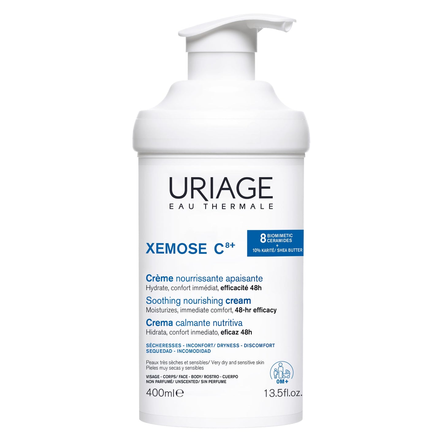Uriage Xémose Lipid-Replenishing Cream - Face & Body Moisturizer Against Itching With Shea Butter - Very Dry, Sensitive Skin Prone to Atopic Eczema - Non-Greasy & Non-Sticky - Unscented - 400ml Uriage