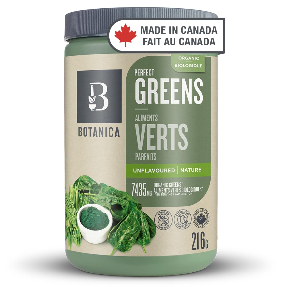 Botanica Perfect Greens Powder – Organic Spirulina, Chlorella & Barley Grass Blend, 7.4g Greens per Serving, Gluten-Free, 216g (27 Servings)
