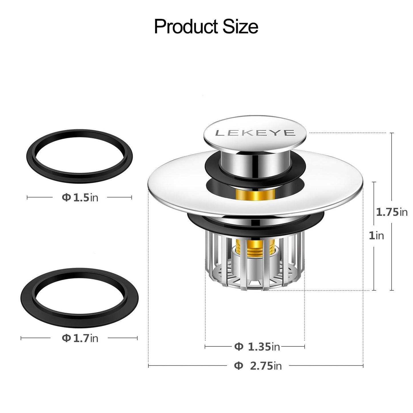 LEKEYE Tub Stopper | Shower Drain Hair Catcher | Pop-up Drain Stopper with Strainer | Bathroom Bathtub Plug | Drain Protector for 1-1/2 to 1-3/4" Bath Drain Hole - Available at All In One Marketplace Canada