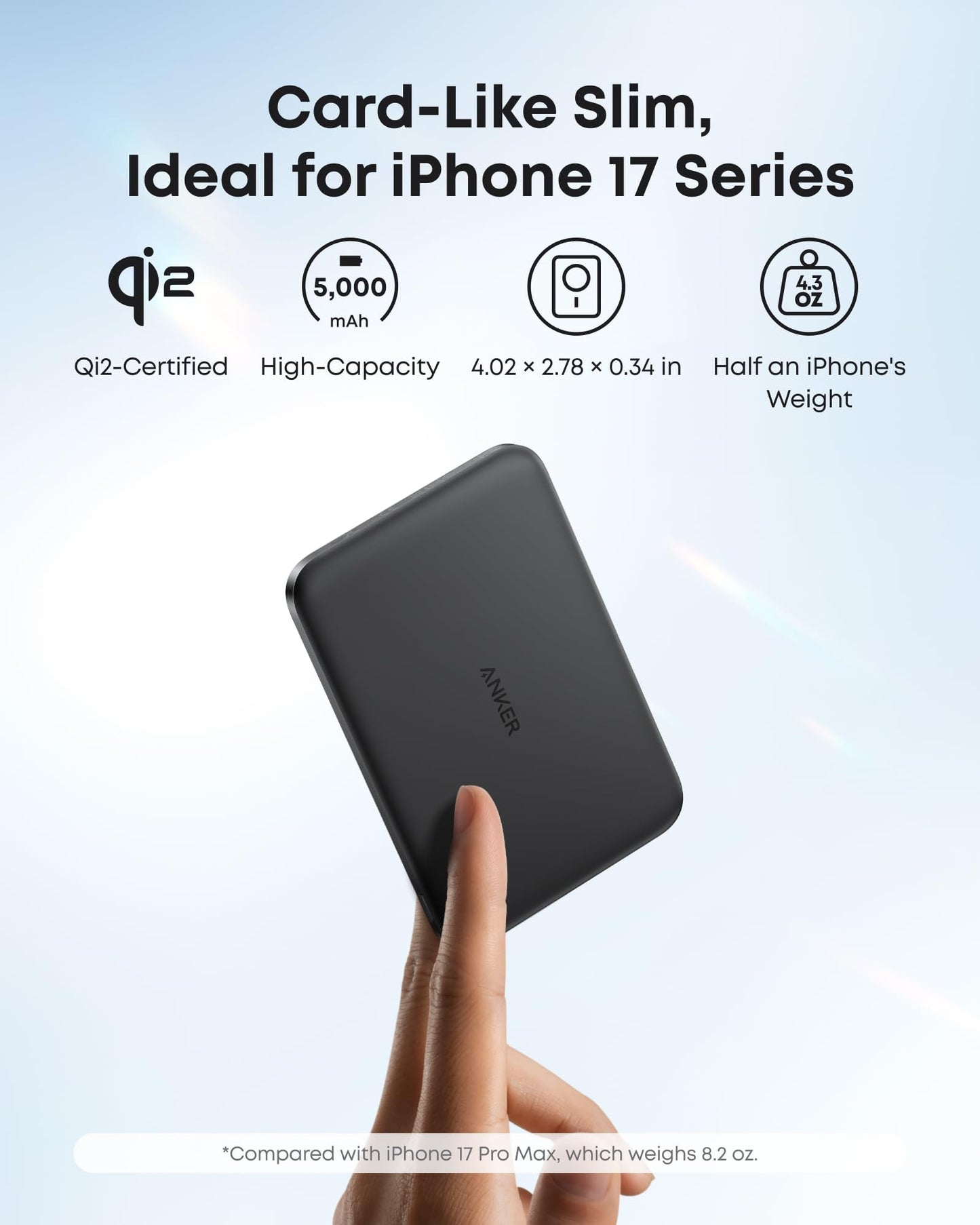 Anker Nano Power Bank, Ultra-Slim 5,000mAh Magnetic Battery Pack, Qi2 Certified 15W Max Ultra-Fast MagSafe-Compatible Portable Charger, Ergonomic Design, for iPhone Air/17/16/15 Series (Not for Pixel) - Available at All In One Marketplace Canada