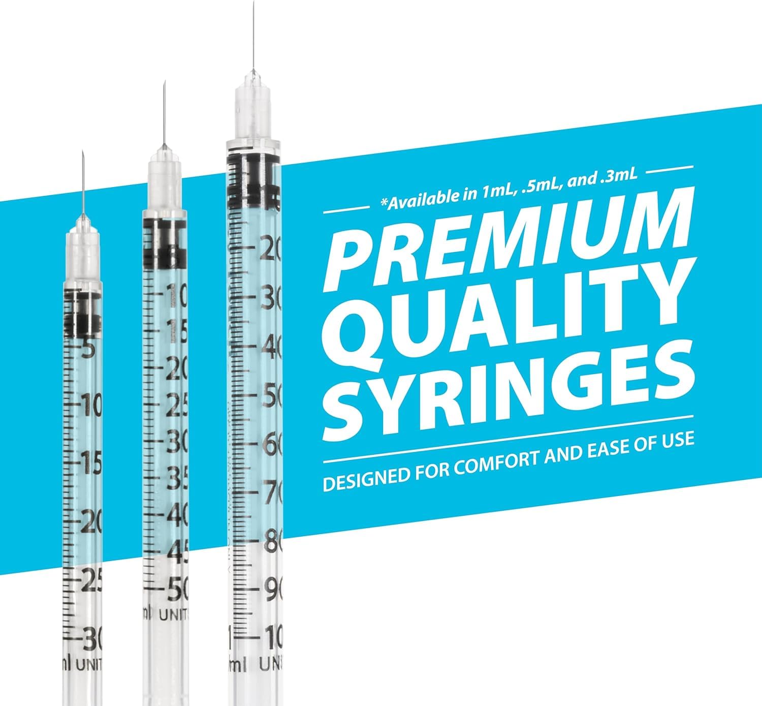 Easy Touch 30 Gauge U-100 Insulin Syringes (30G 0.5cc 1/2”) with 1/2” Long Needle, 0.5cc (50 Unit Capacity), Bold Markings for Accurate Dosing, Disposable, Box of 100