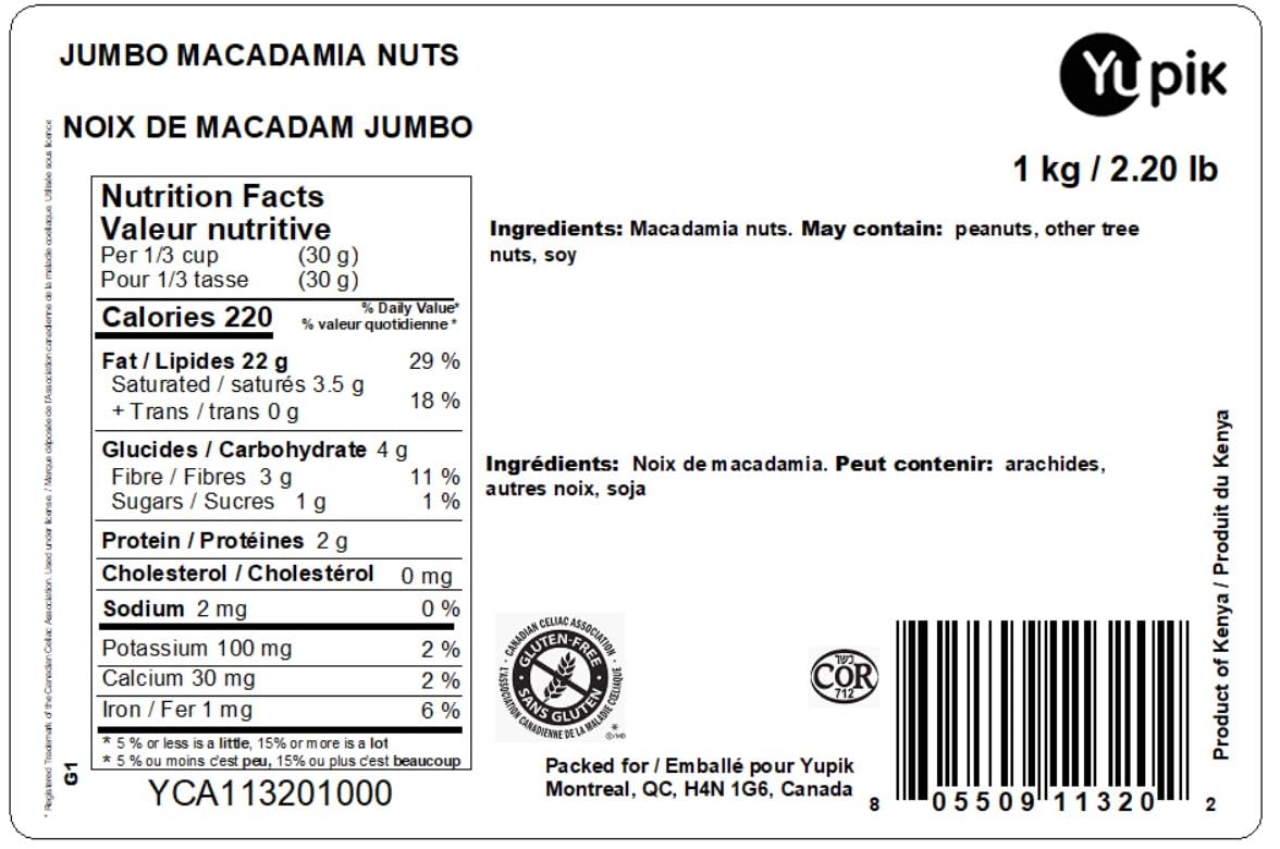 Yupik Raw Macadamia Nuts - 1 kg Whole Nuts, Unsalted & Oil-Free, Gluten-Free & Kosher