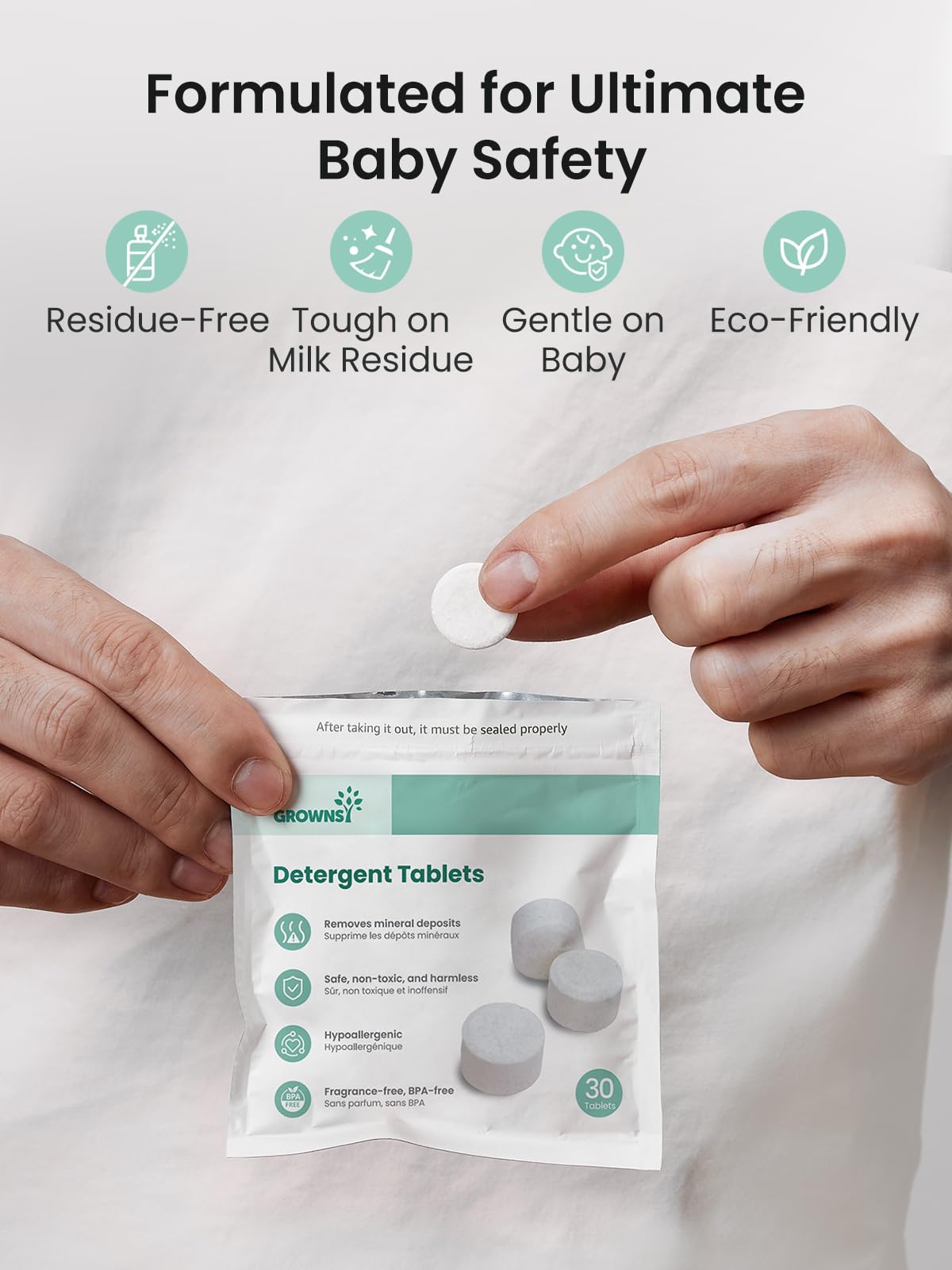 Grownsy Detergent Washing Tablets 130 PCS for Momcozy, Baby Brezza, Papablic Bottle Washer, Compatible with All Brands Baby Bottle Washers