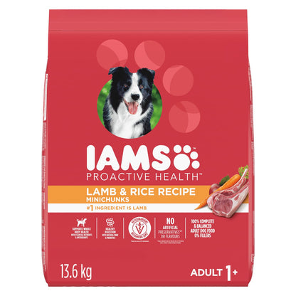 IAMS Proactive Health Minichunks Dry Dog Food – Crunchy Kibble For Adult Dogs – Lamb & Rice Recipe – 13.6KG (30LB) Bag - Available at All In One Marketplace Canada