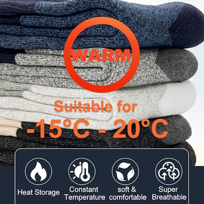 VoJoPi 5 Pairs Warm Wool Socks for Mens, Thermal Cushioned Sport Work Cozy Boot Winter Socks, One size 🍁 All In One Marketplace Canada
