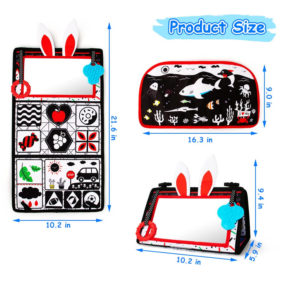 Inbeby Tummy Time Mirror Toy & Play Activity Cinrkle Mat, Black and White High Contrast Baby Newbron Toys 0 3 6 Months Brain Development, Snesory Texture Piano Infant Toys 0 3 6 Months with Squeaker - Available at All In One Marketplace Canada