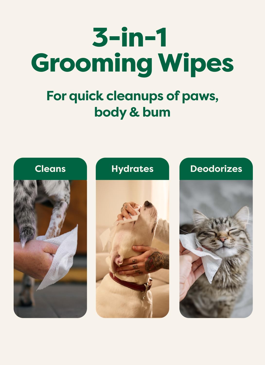 Earth Rated (A Canadian Company) Pet Wipes for Dogs and Cats, Hypoallergenic, 3-in-1 Cleaning, Deodorizing and Hydrating, for Grooming Paws, Body and Butt, New White Tea and Basil Scent, 400 Count