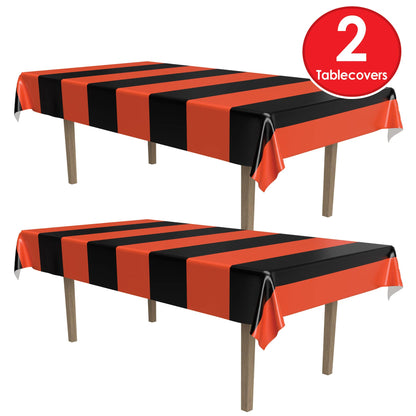 Nappes à rayures orange et noires Beistle, 54 po x 108 po, nappe en plastique, nappe rectangulaire, nappe de fête, nappe en plastique d'Halloween, décorations d'Halloween, orange/noir, 2 pièces