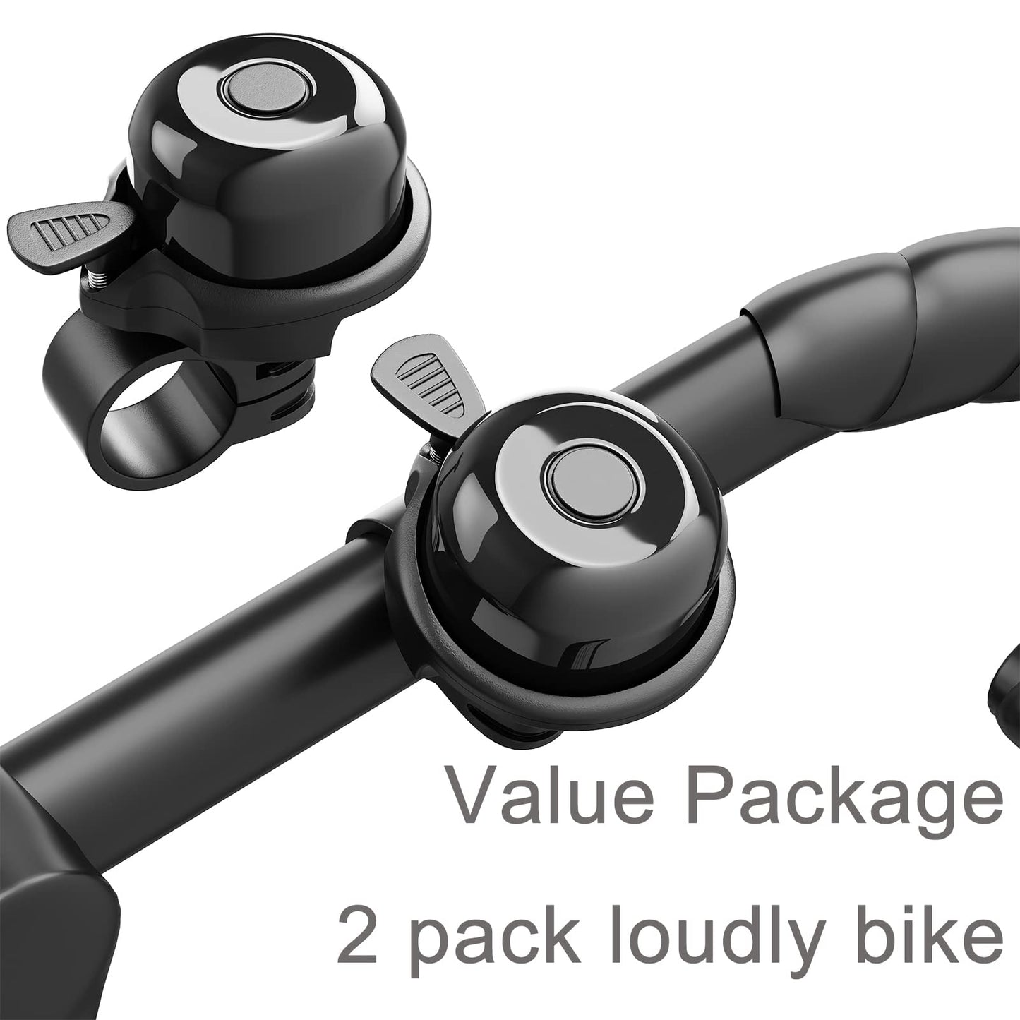 2 Pack Classic Bike Bell, Bicycle Bell | Loud Crisp Clear Sound for City Commuting & Mountain Bikes, BMX Bike, Sports Bike, Durable & Easy-Thumb Hit for Adults Kids, Right Hand/Left Hand Use - Black
